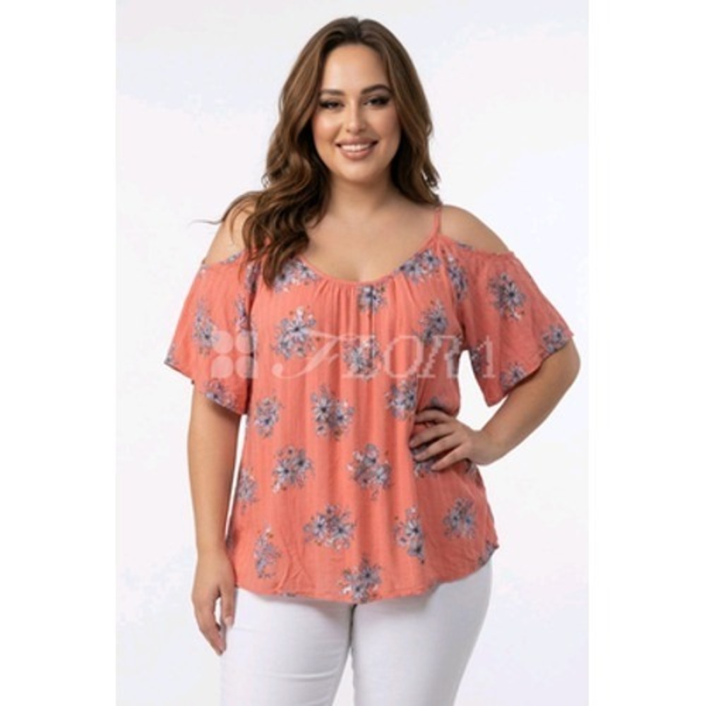 Torrid Top Women 3X Pink Floral Cold Shoulder Scoop Neck Summer Boho Flowy